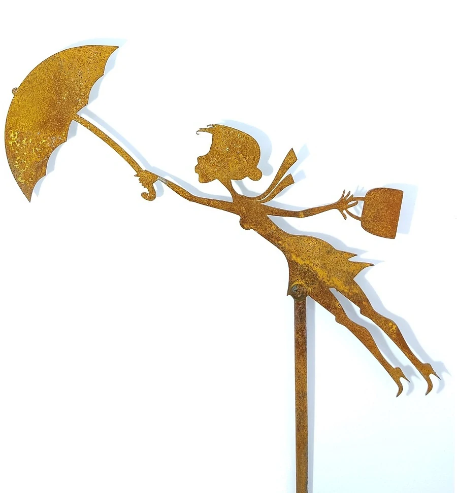 Zahradní kovový zápich corten Žena s deštníkem rezavá 60 cm