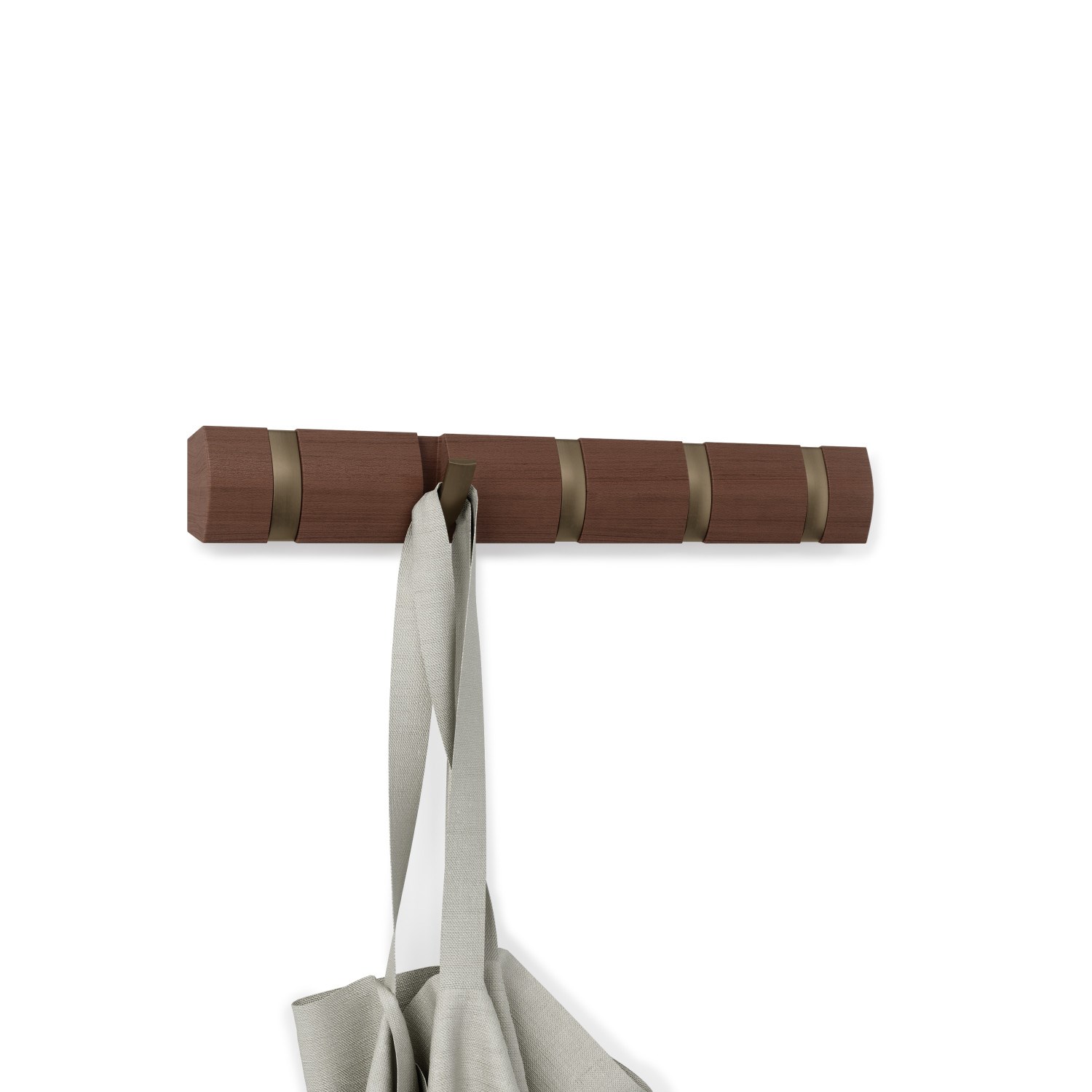 Umbra Věšák na zeď FLIP 5 háčků light walnut/warm gold VÝPRODEJ