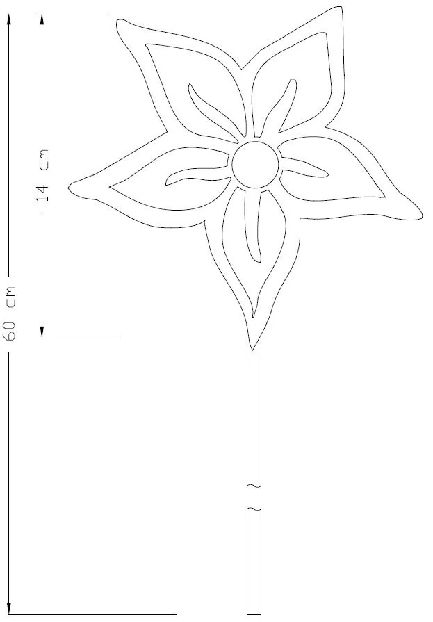 Zahradní kovový zápich corten 3D Květina rezavá 60 cm