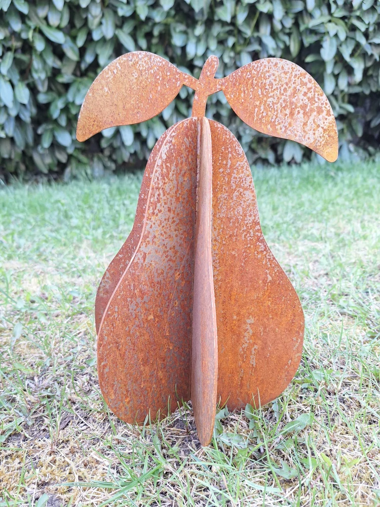 Kovová zahradní dekorace Hruška 3D malá 29 cm corten
