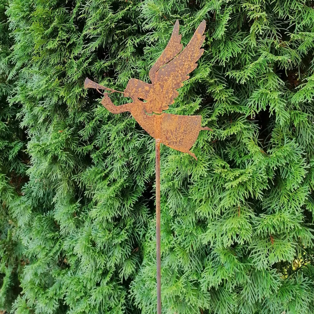 Zahradní kovový zápich Anděl 1 rezavý 115 cm
