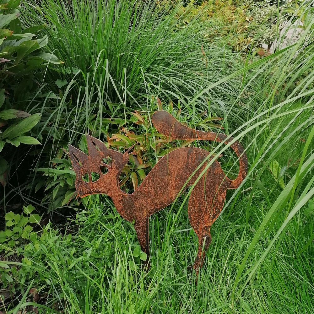 Zahradní kovová dekorace rezavá Kočka 3