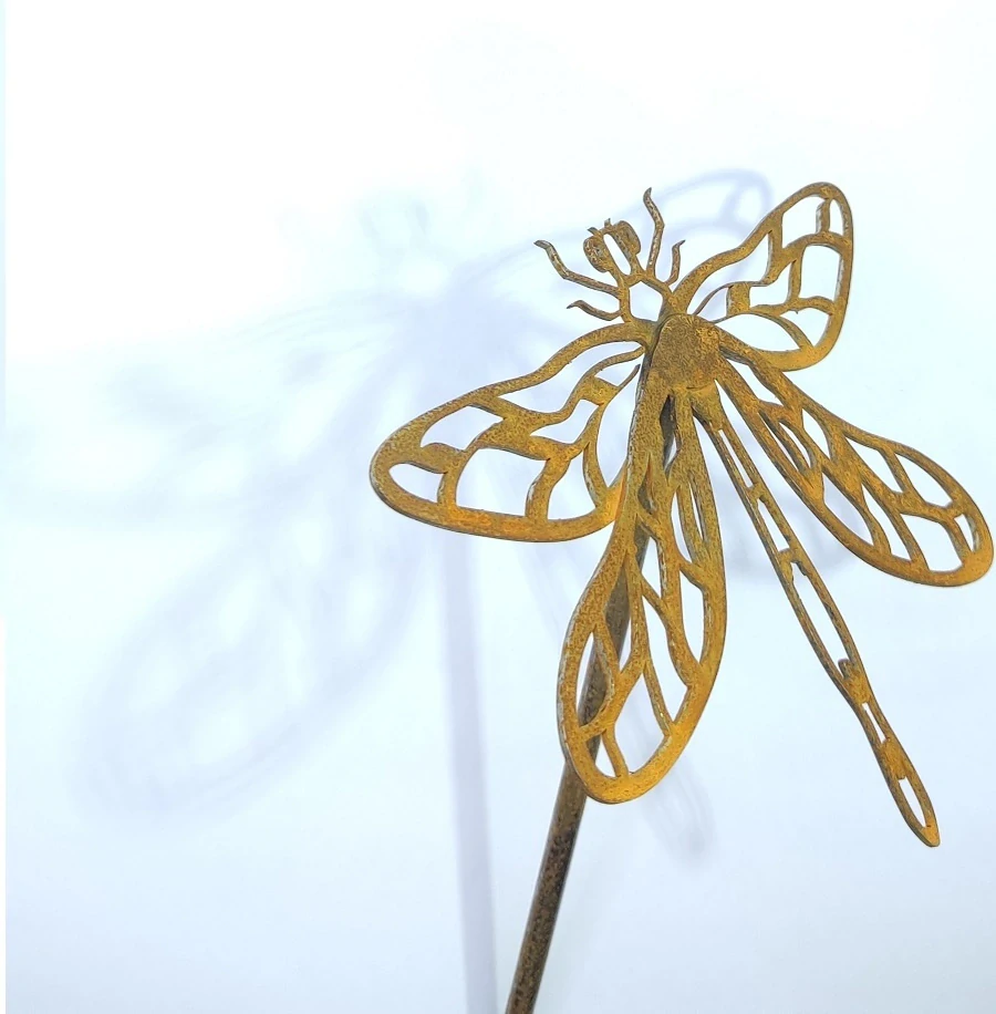 Kovový zahradní zápich corten 3D Vážka 50 cm