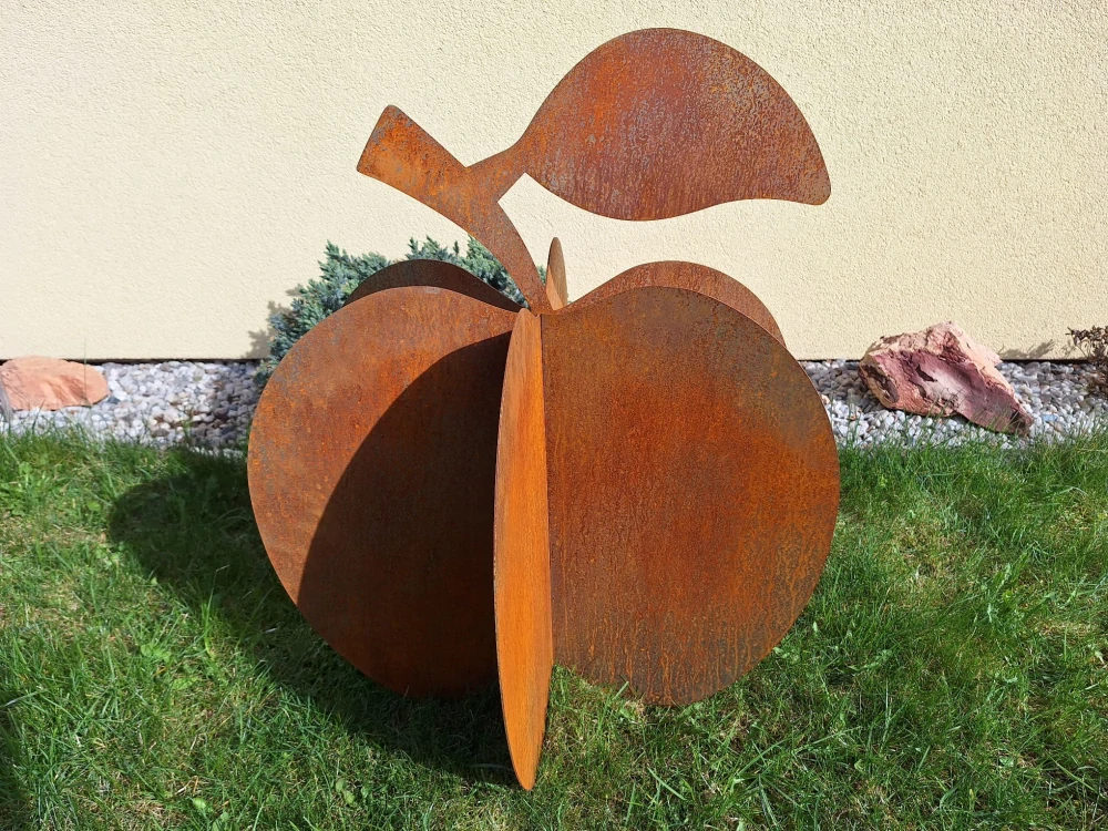 Kovová zahradní dekorace Jablko 3D velké 83 cm corten