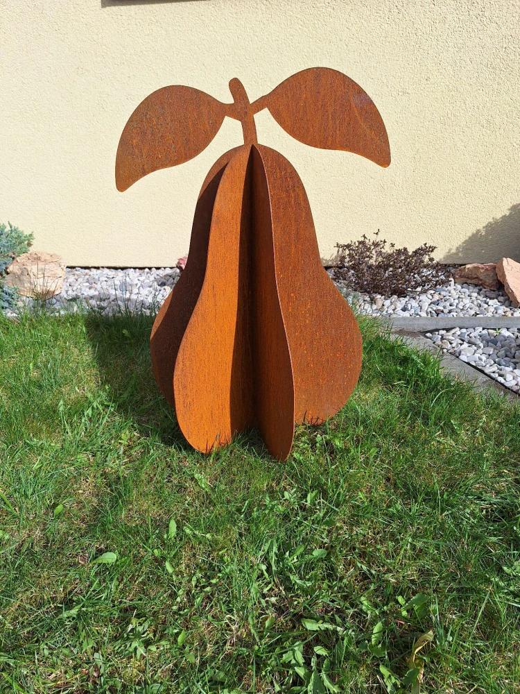 Kovová zahradní dekorace Hruška 3D velká 70 cm corten