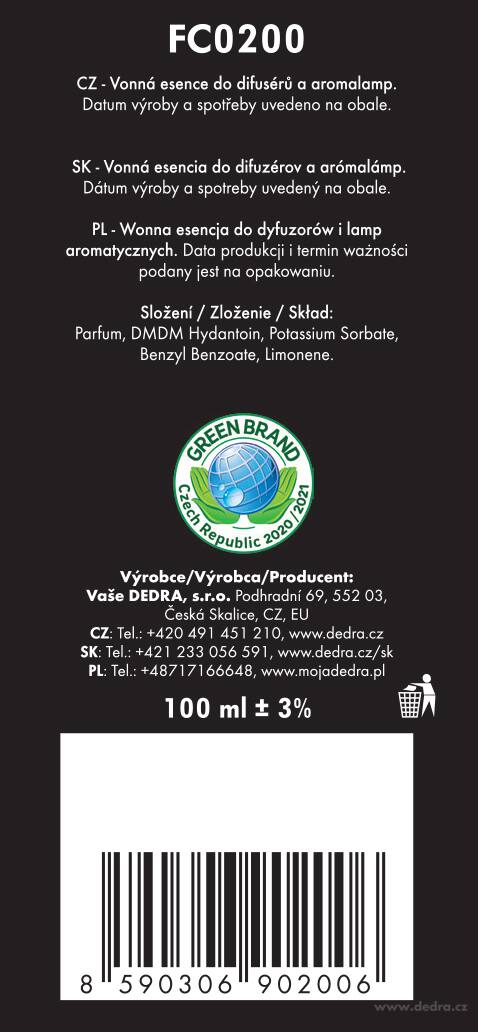 Dedra Parfémová esence FRESH MINT do aromalamp a difuzérů, 100 ml VÝPRODEJ