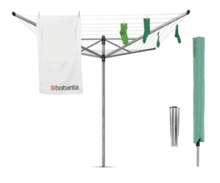 Brabantia Zahradní sušák LIFT-O-MATIC Advance 50m šedý (potah, kovový stojan do země, vak na kolíčky)