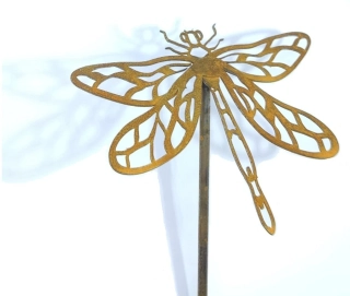 Kovový zahradní zápich corten 3D Vážka 50 cm