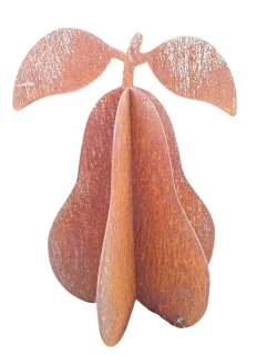 Kovová zahradní dekorace Hruška 3D střední 47 cm corten