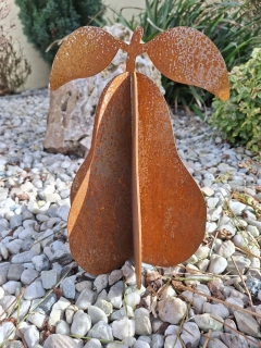 Kovová zahradní dekorace Hruška 3D malá 29 cm corten